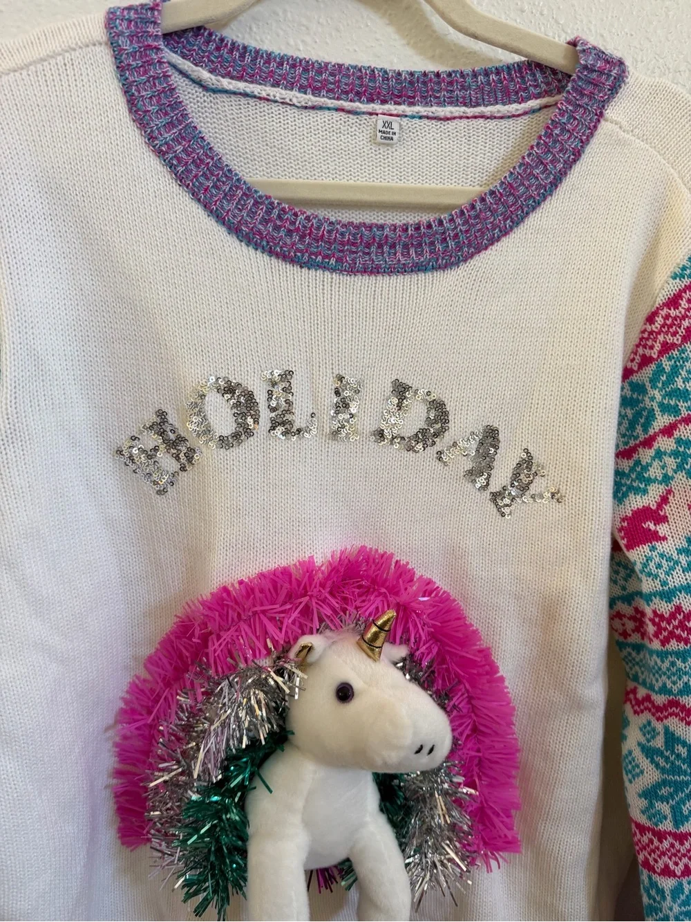“Ugly” Christmas holiday magic unicorn sweater